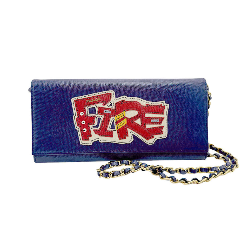 Prada chain wallet blue leather